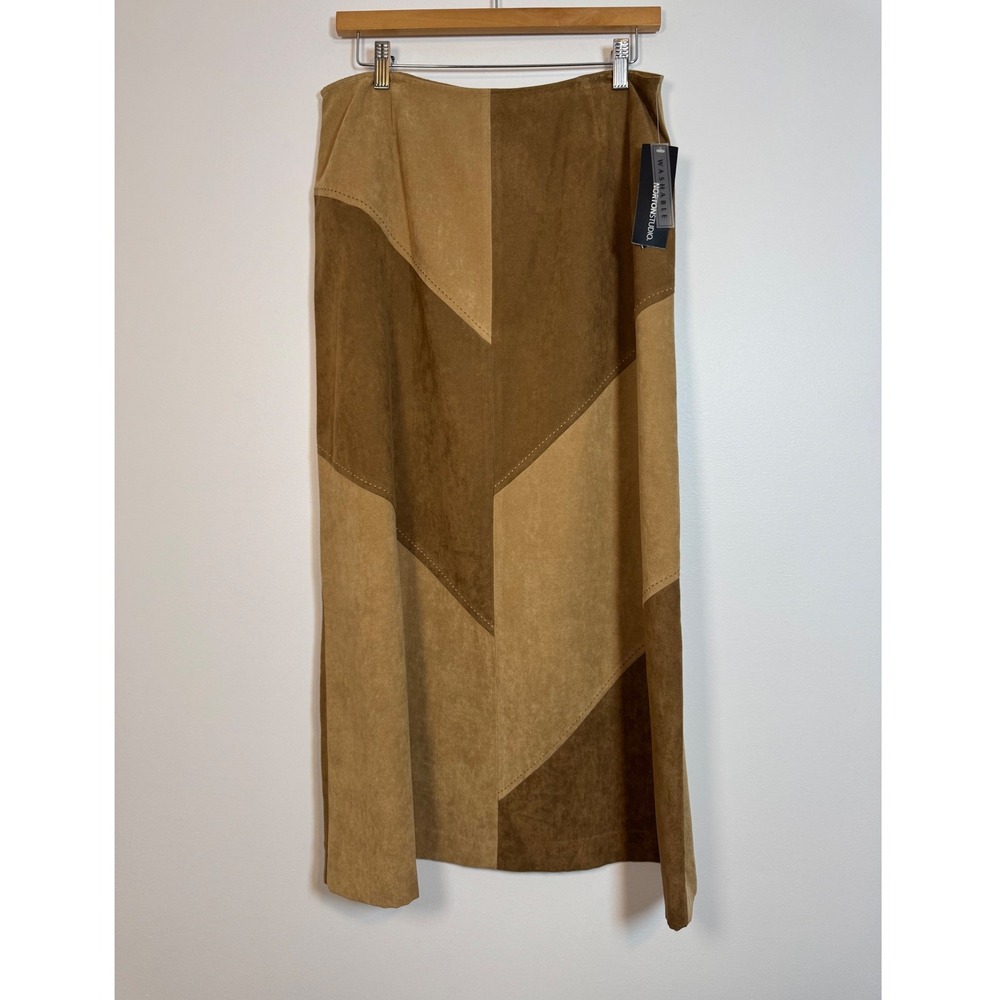 Boho‎ Western Norton Studio Patchwork Faux Suede Maxi Skirt Womens 10 Brown Tan